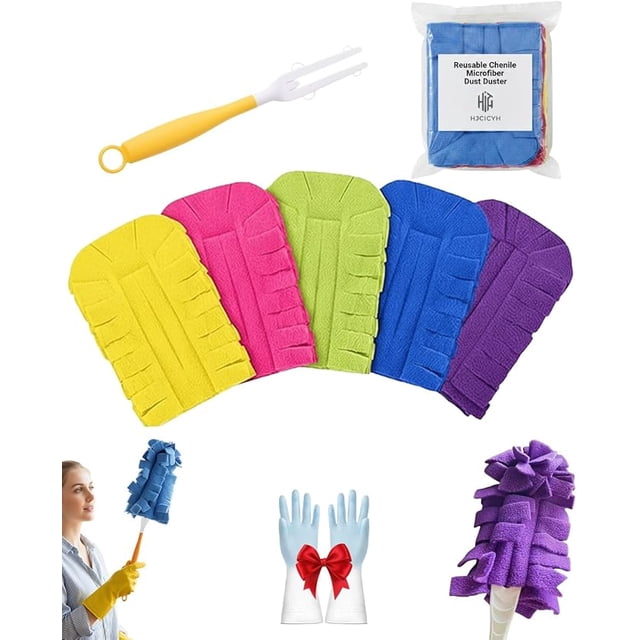 Reusable Chenille Microfiber Dust Duster, 2026 New Damp Dusters Replacement Heads Washable with Handle for Cleaning, Flat Multi Surface Pads Tools for Home Car and Furniture