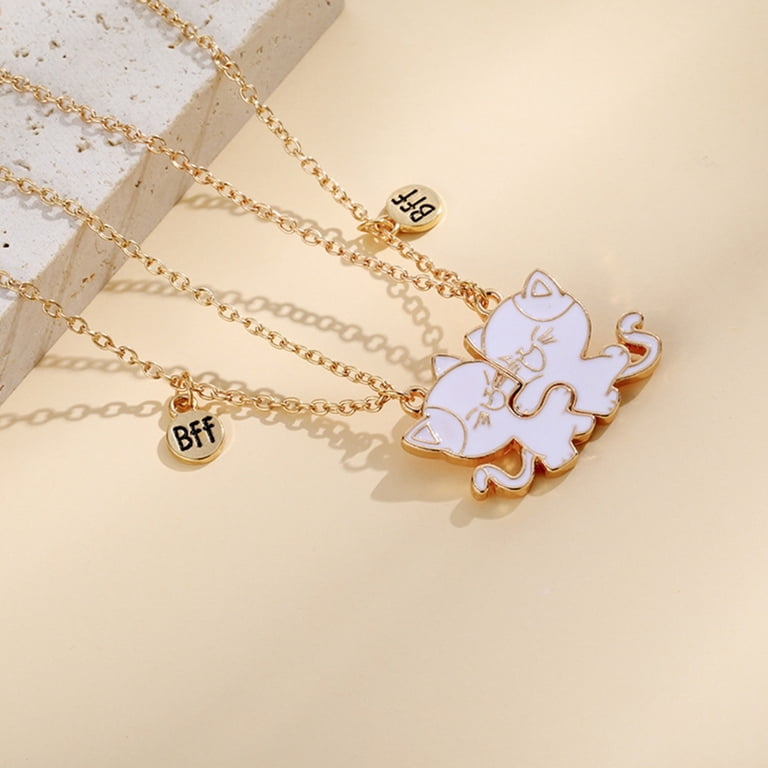 2Pieces Cats Friendship Necklace Set Pendant Necklace Couples