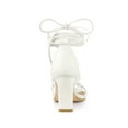 thumbnail image 2 of BLISSFUL STEP Women's Lace Up Strappy Block High Heels Sandals White 6, 2 of 7