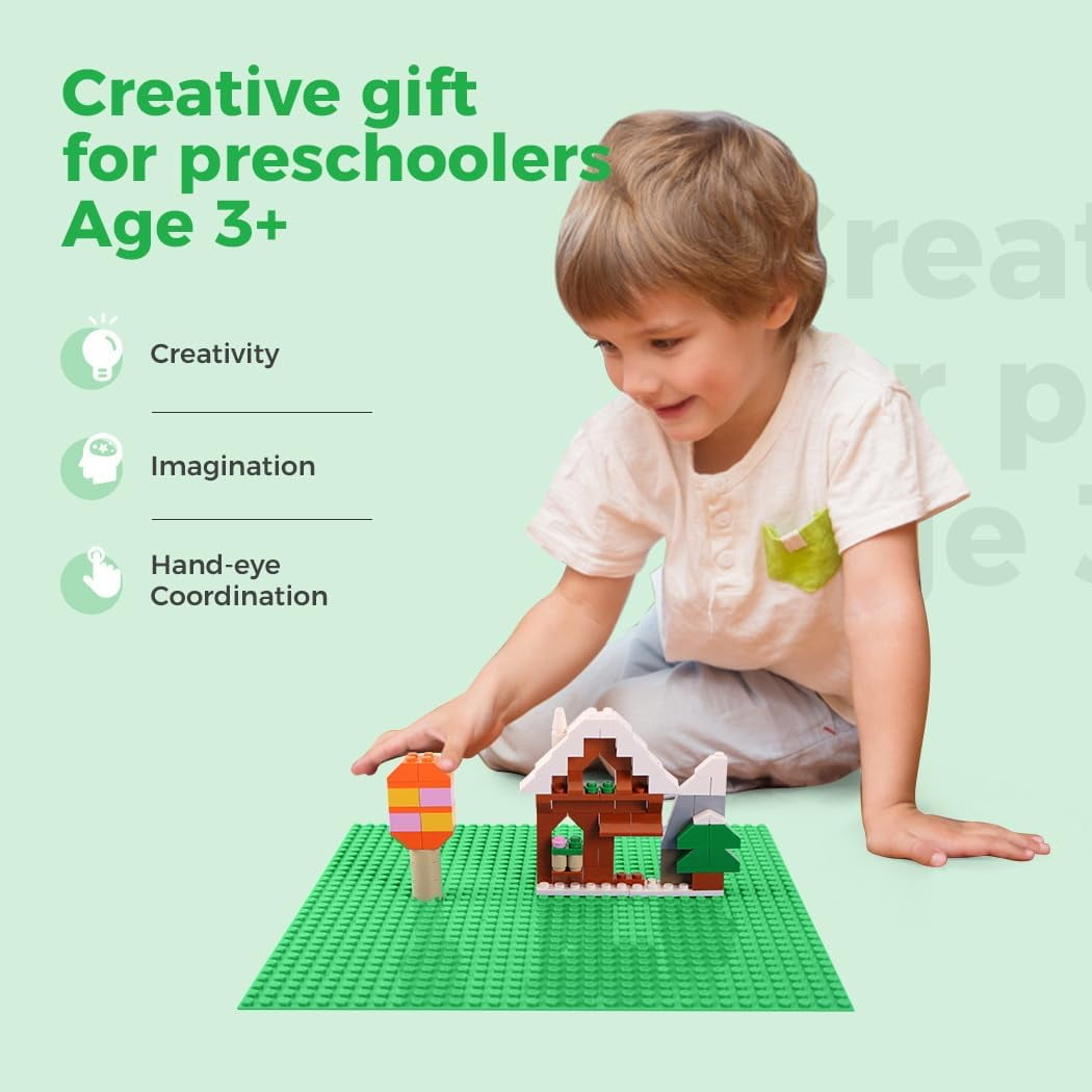 Classic Baseplates Building Plates-8 Pack 10" x 10" Building Boards,100% Compatible with All Major Brands and Activity Table, Creative Building Platforms Mats for Toy Bricks,Multicolored