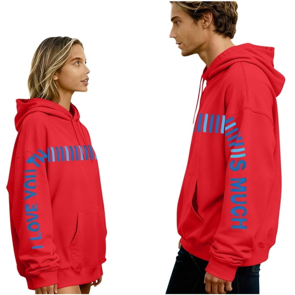 Valentine's Day Matching Hoodies for Couples I Love You This Much Sweatshirt Long Sleeve Pullover Tops Cute Oversized Sweatshirt for Him Her