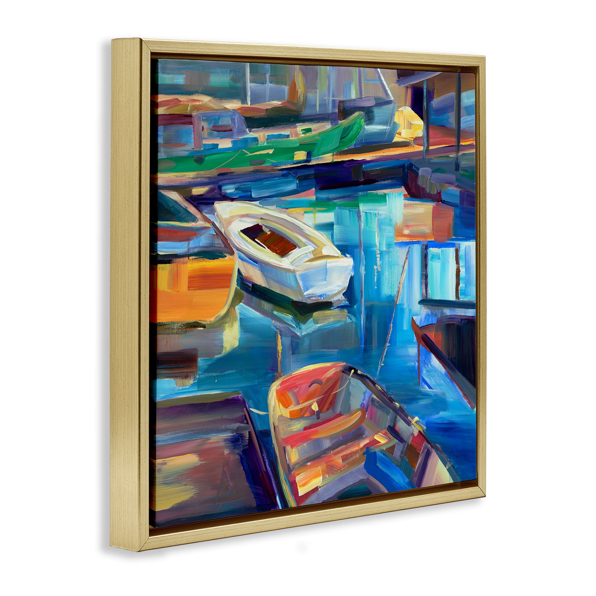 Stupell Industries Boat Marina Abstraction Transportation Painting Gold Floater Framed Canvas Art Print Wall Art, 18 x 18