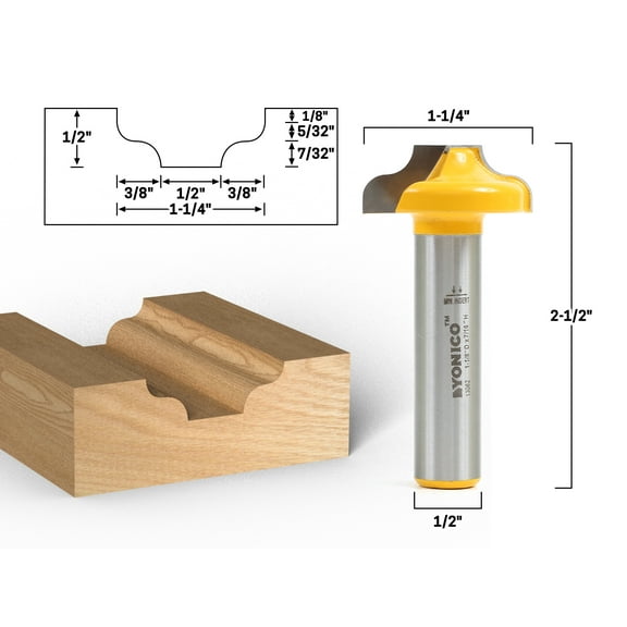 Traditional Ogee CNC Cabinet Door Rail & Stile Router Bit - 1/2" Shank - Yonico 13082