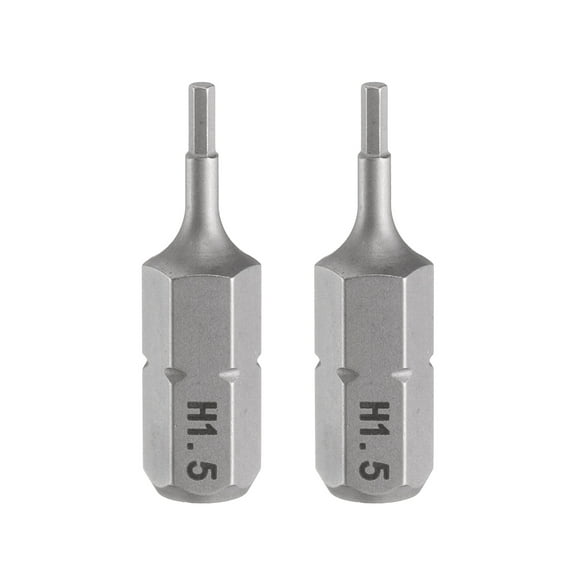 Uxcell 2pcs H1.5 Hex Screwdriver Bit 1/4" Hex Shank 25mm/1" Length Magnetic Hexagon Head Hex Bits S2 Steel Screw Driver Bit