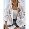thumbnail image 5 of Women's Long Sleeve Hooded Drawstring Sweater with Zipper Autumn and Winter Cardigan Jacket Cream White XL, 5 of 9