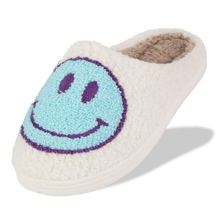 

Women s Smiley Face Fuzzy Warm Slippers Memory Foam Cute Soft Plush House Shoes Comfortable Indoor Non-slip Flat Winter Slides