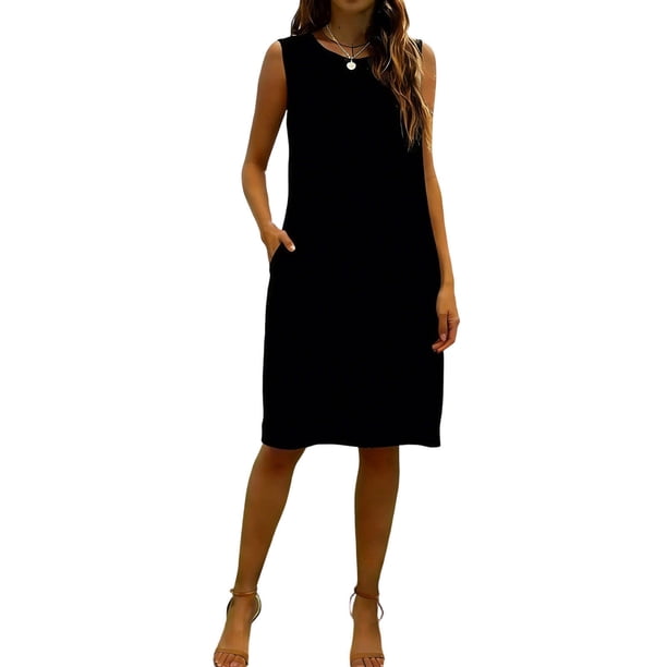 Vestido de Verano de Mujer con Bolsillos sin Mangas Cambio de Lino de Rodilla Vestido de Verano Casual Bolsillos Laterales de Tela Transpirable Colores Versátiles