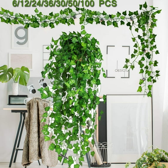 Fake Vines for Room Decoration, Ivy Leaf Wreath for Green Bedroom Decoration, Aesthetic Hanging Vines for Wall Decoration