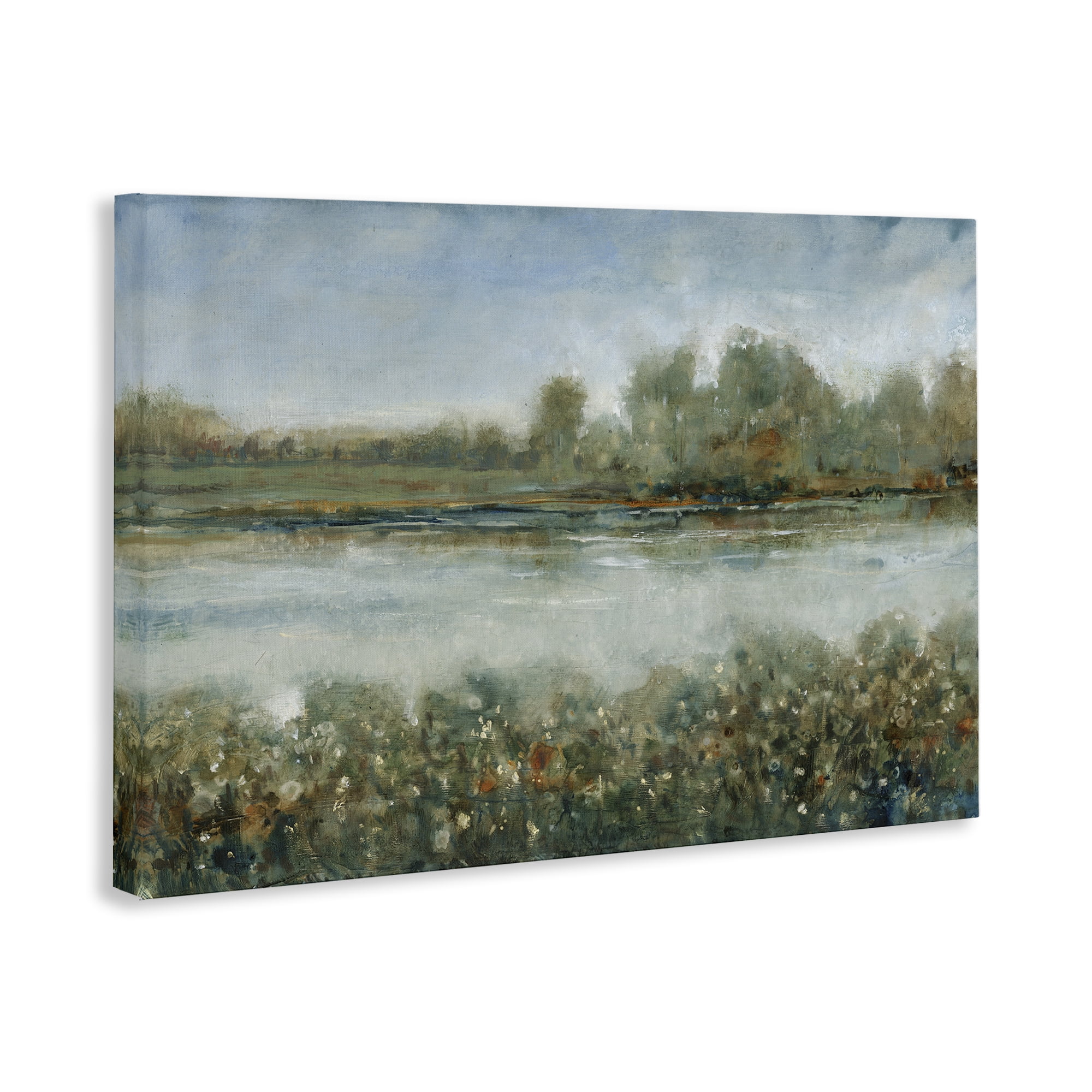 Stupell Industries Vegetation Lining River Landscape & Nature Painting Wrapped Canvas Art Print Wall Art, 36 x 24