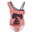 thumbnail image 4 of Uorisanigo Cute Dachshund Girls Swimsuit One Piece Ruffle Bathing Suit One Shoulder Polyester and Spandex Beach Swimwear, Size 3-4, 4 of 7