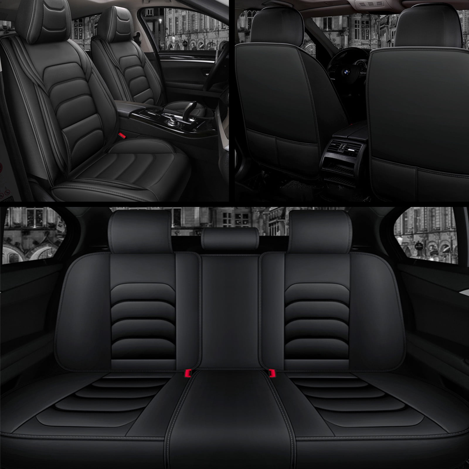 OTOEZ Universal Car Seat Cover, 5-Seat Full Set PU Leather, Front Rear Seat Protector, Waterproof Cushion Fit Most Honda Toyota Chevy Ford Nissan Vehicle Truck SUV