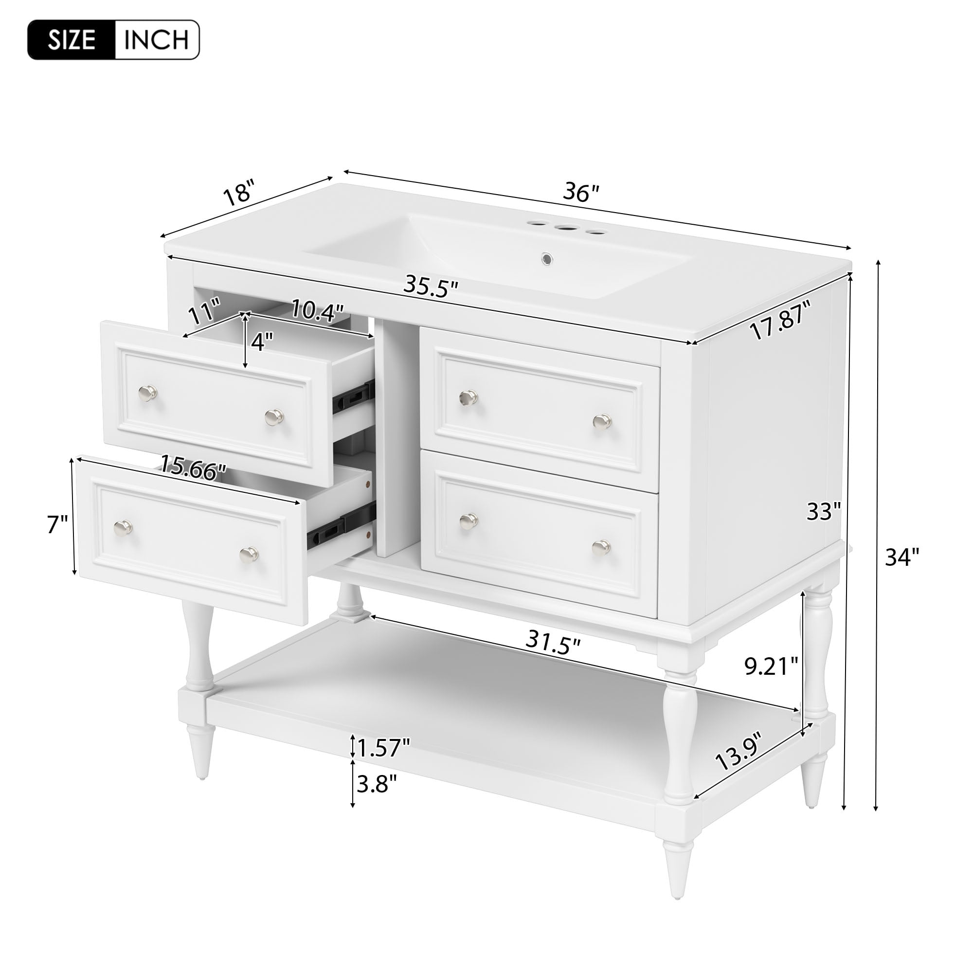 Harper & Bright Designs 36" Bathroom Vanity Sink Combo, Bathroom Mirror Cabinet with Adjustable Shelf, Bathroom storage Cabinet with Drawers, White