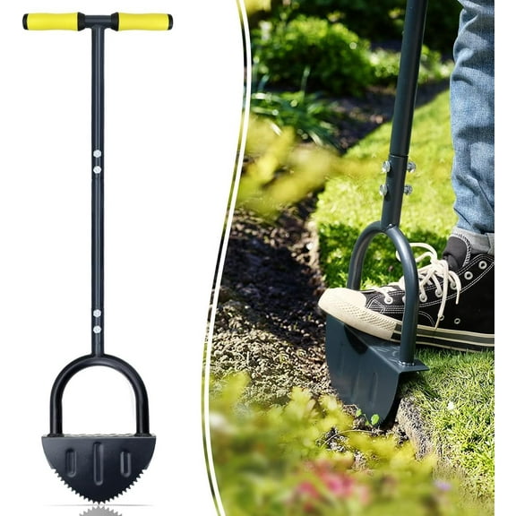 Saw-Tooth Edger Lawn Tool, Half Moon Lawn Edger with T-Grip, Sidewalk Grass Long Handled Step Edger, 38-Inch