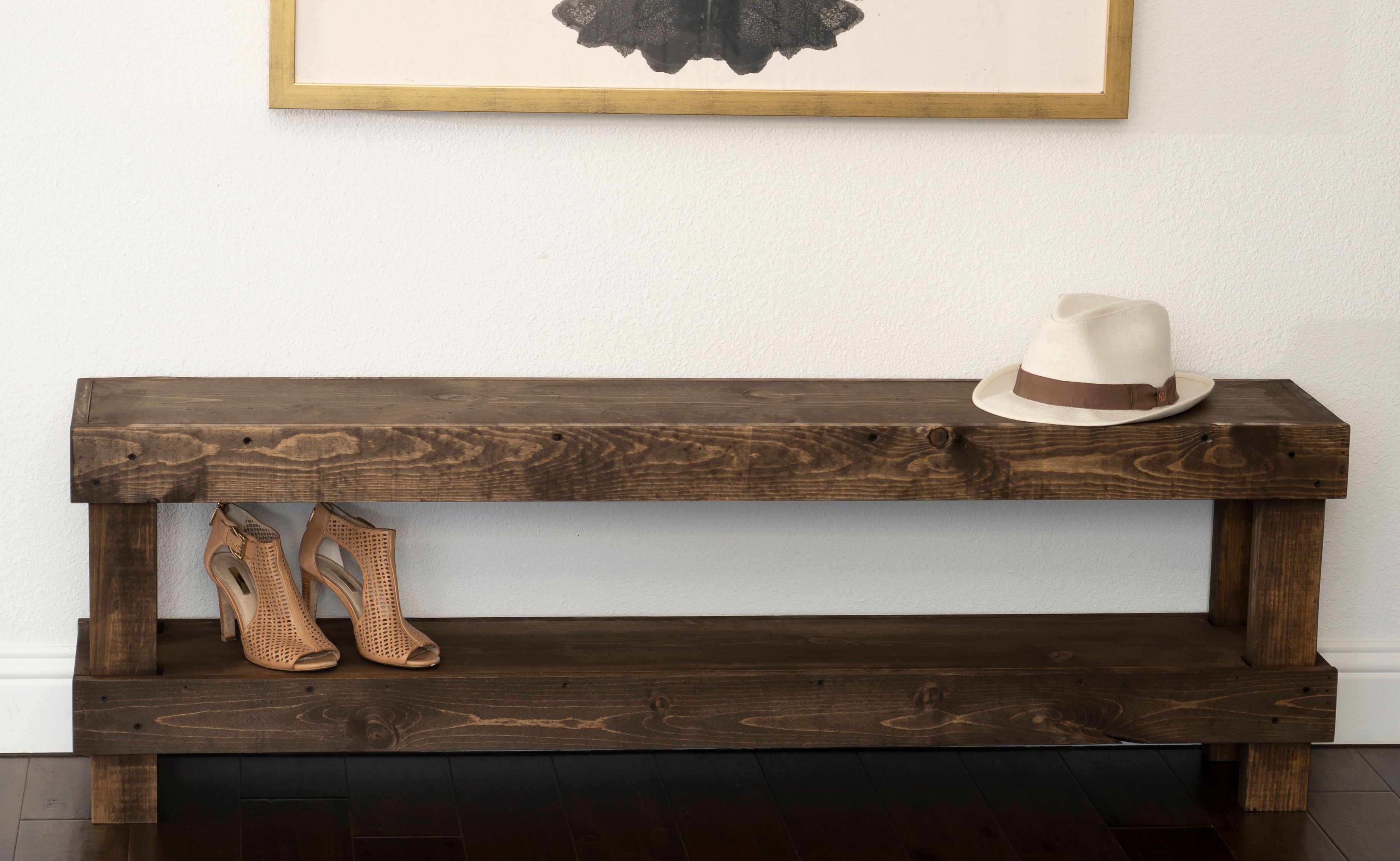 Rustic Contemporary Farmhouse Solid Wood Bench Large Seat by Del Hutson