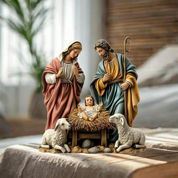 Figura de Belén, figura coleccionable de Jesús, escultura religiosa, conjunto de figuras de Natividad para regalo, exhibición en el hogar y oficina