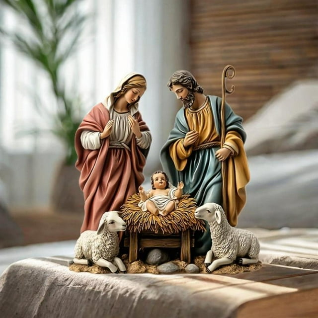 Figura de Belén, figura coleccionable de Jesús, escultura religiosa, conjunto de figuras de Natividad para regalo, exhibición en el hogar y oficina