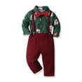 thumbnail image 2 of Otqutp Christmas Toddler Kids Boys Gentleman Clothing Sets Long Sleeve Christmas Cat Bowtie Shirts+Suspenders Pants Suits 0-7 Years(Green,5-6 Years), 2 of 4