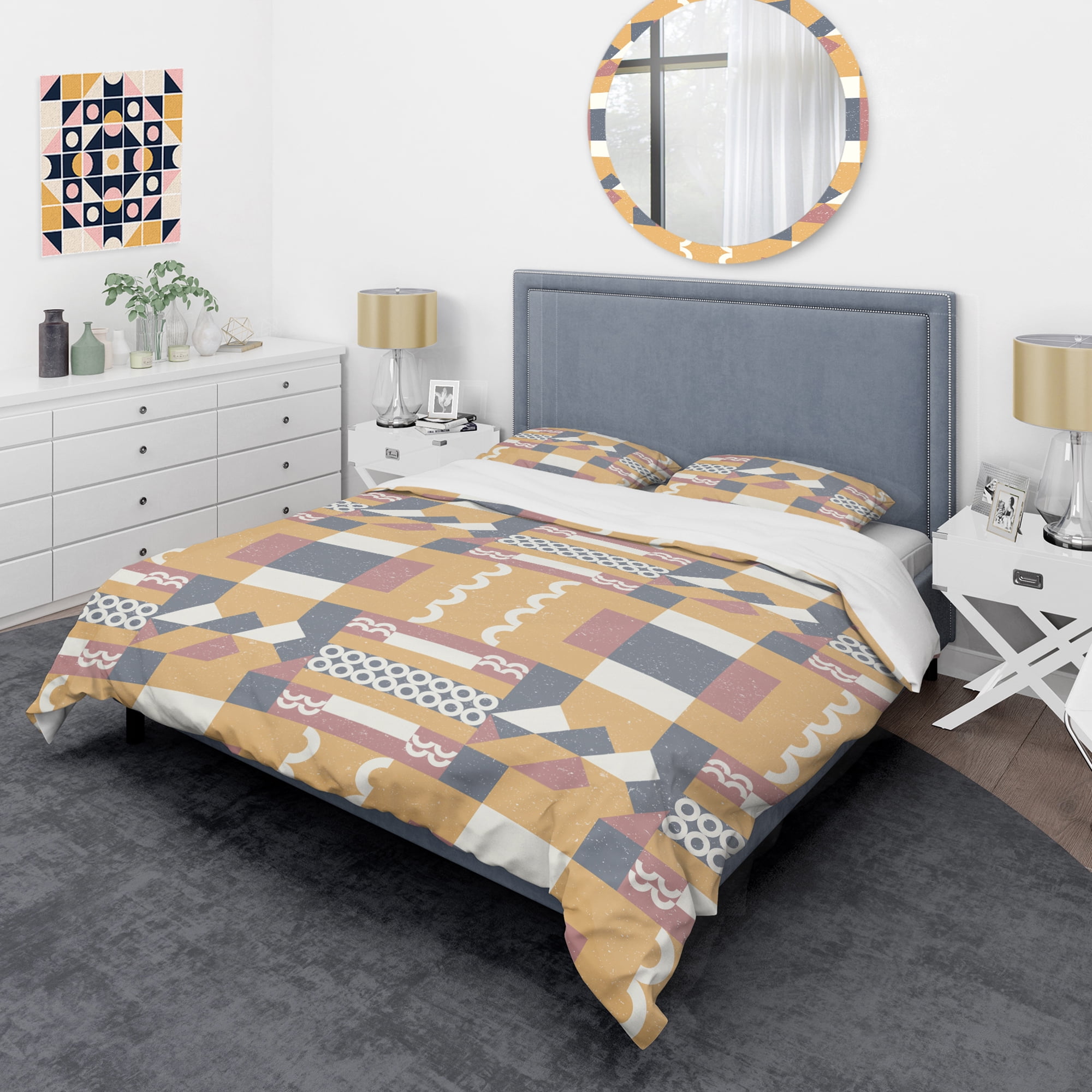 Designart 'Retro Geometric Design VI' Mid-Century Modern Duvet Cover Set