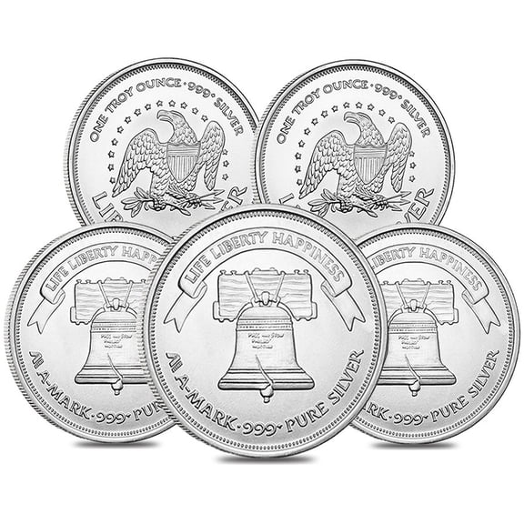 Lot of 5 - A-Mark 1 oz Silver Round .999 Fine