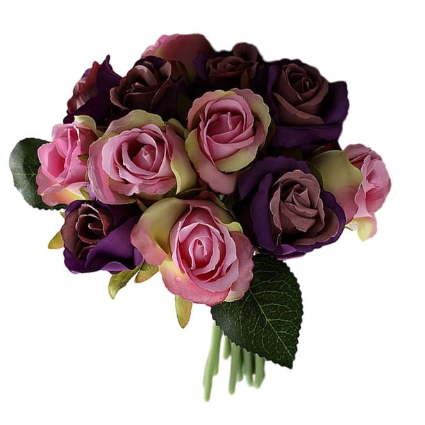 Matsuzay Ramo de rosas artificiales de 12 cabezas, ramo de simulación romántico, ramo de flores para boda en casa, ramo de novia, accesorios de Flores artificiales violeta Matsuzay HA7941-04B