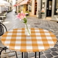thumbnail image 3 of Orange Buffalo Check Plaid Elastic Fitted Round Table Cover Farmhouse Style Waterproof Outdoor Tablecloth for Holiday Party, Picnic, Patio & Dining Fits Tables Up to 55"-60", 3 of 8