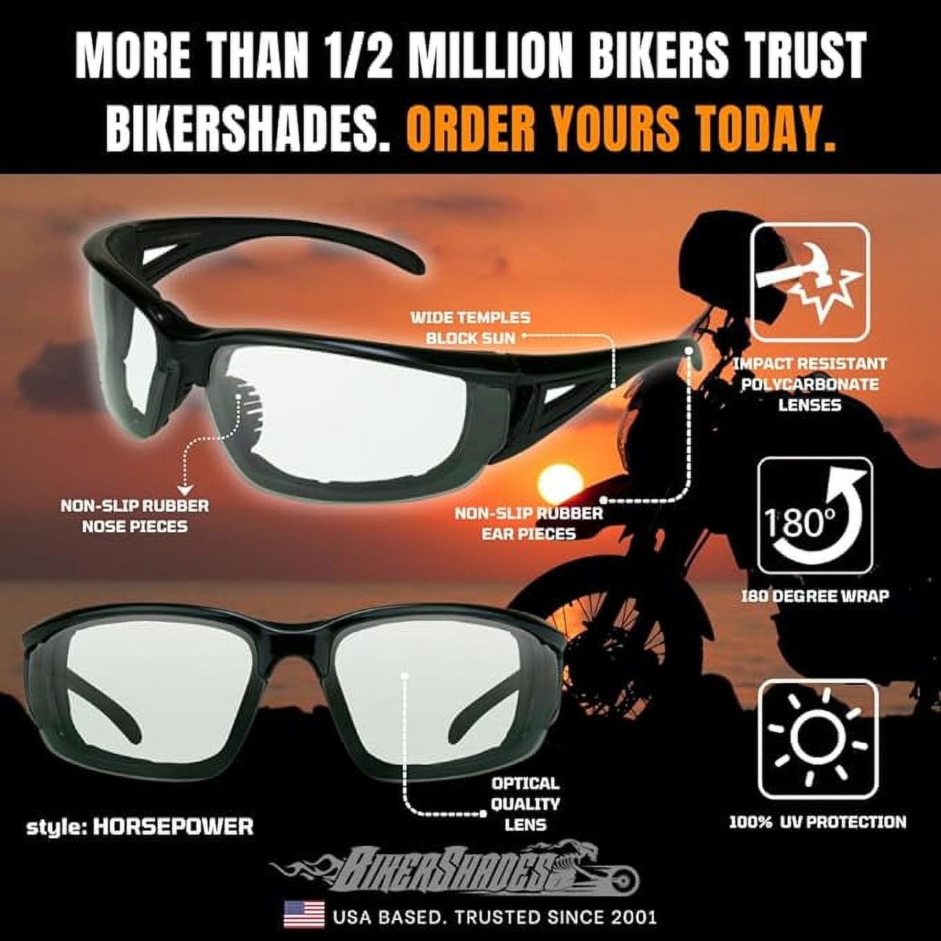 Bikershades Motorcycle Safety Sunglass Foam Padded Mens Windproof Dustproof Large Fit