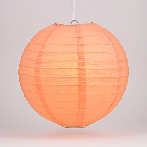 Luna Bazaar Premium Paper Lantern, Lamp Shade (10-Inch, Parallel Style Ribbed, Cantaloupe Orange) - Chinese/Japanese Hanging Decoration - For Parties, Weddings, and Homes