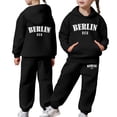 thumbnail image 2 of Huowey Boys Children'S Spring Tracksuit Hoodie Pullover Popular Letter Print Front Pocket Long Sleeve Sweatshirt And Trousers Casual 2 Piece Sweatsuits Comfort Dailywear,Black,2-3 Years, 2 of 7