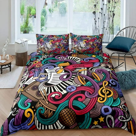 Kids Hipster Duvet Cover Set, Music Themed Bedding Set, Musical Notes ...