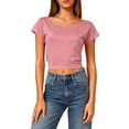 thumbnail image 5 of Women's Casual Backless Hollow Out Short Sleeve Round Neck T-Shirt, 5 of 8