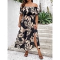 thumbnail image 2 of Plus-size women's short-sleeved off-shoulder fitted waist slit printed dress, 2 of 6