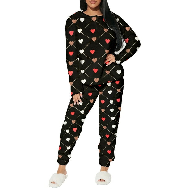 Conjunto de Pijama para Mujer Shendy Vendy Manga Larga Cuello Redondo con Estampado Transpirable