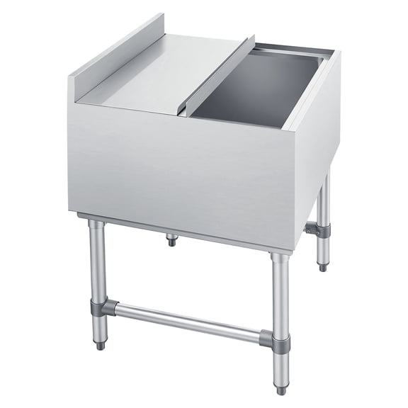 KFFKFF Commercial Ice Bin, 79.9 Qt Capacity, 24 x 24 x 33 Inch Stainless Steel Ice Chest with Sliding Lid, 24-Hour Insulation, Cooler Cart for Bar, Restaurant, or Pub, NSF Certified