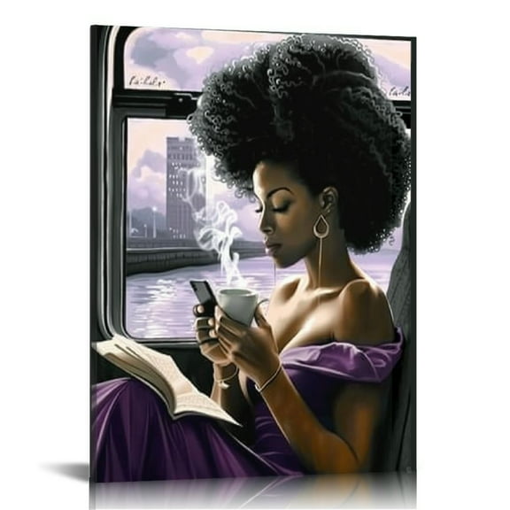 JEUXUS Black Girl Canvas Wall Art African American Women inspirational Picture For (Purple) 12x16 in