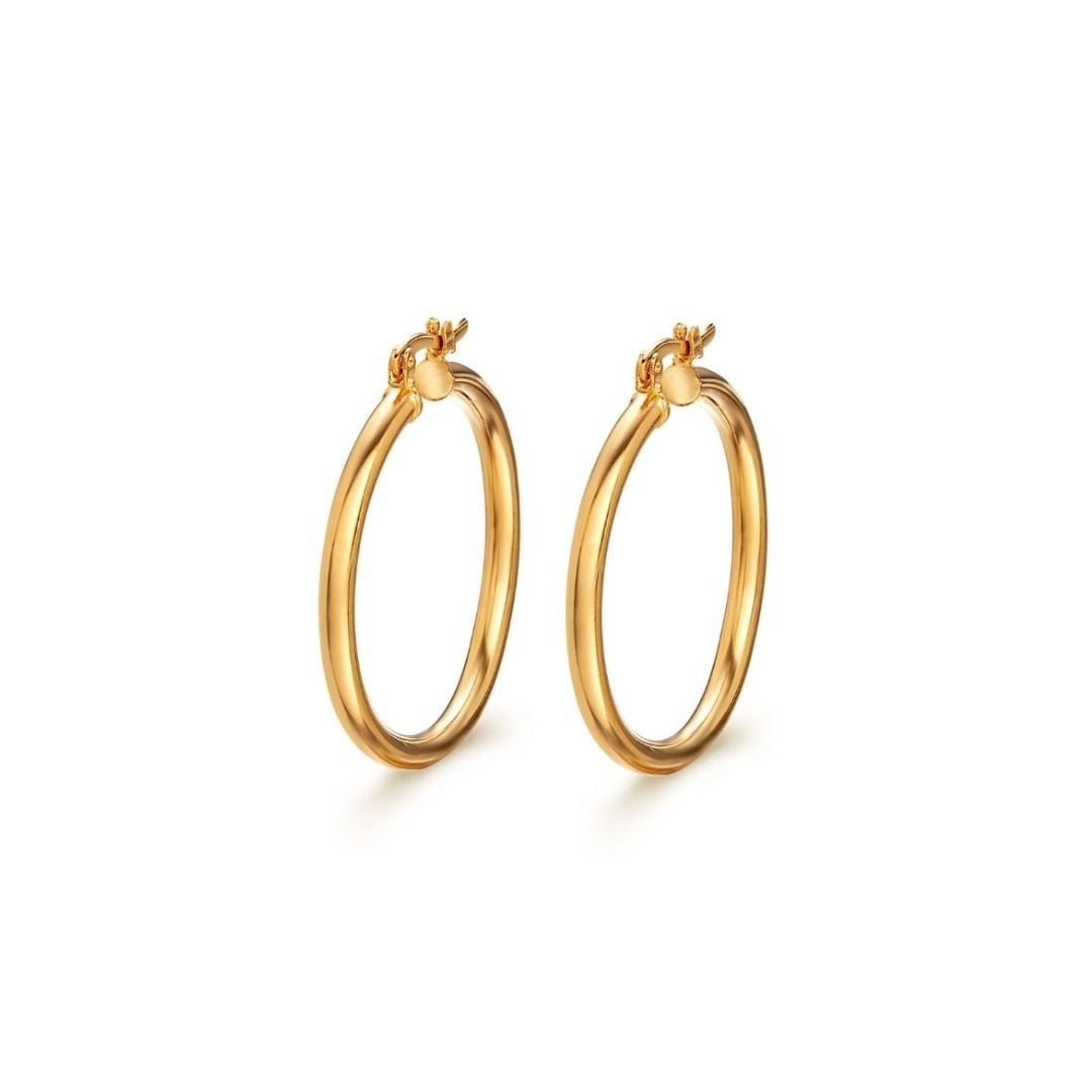 Hoop Earrings Faceted Yellow Gold PVD or Silver color Hypoallergenic 
