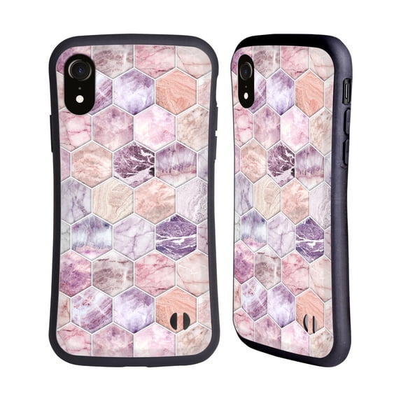Head Case Designs Officially Licensed Micklyn Le Feuvre Marble Patterns Rose Quartz And Amethyst Stone And Hexagon Tile Hybrid Case Compatible with Apple iPhone XR