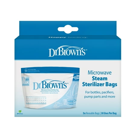 UPC: 0072239009604 | Dr. Brown’s Microwave Steam Sterilizer Bags for Baby Bottles Pacifiers Pump Parts and Accessories Travel Baby Bottle Sterilizer 30 Uses per Bag 5-Pack