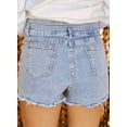 thumbnail image 2 of Women's Beau Blue Rhinestone High Waist Denim Shorts with Raw Hem - [ZhiHiMeRi] | 10, 2 of 12