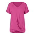 thumbnail image 4 of Holzkary Womens T-Shirts - Short Sleeve Spring Summer Tops Crew Neck Trendy Casual Work Soft Basic Tees for Ladies 2025 Women's Casual Top Short Sleeve Knot Shirts Fit V Neck T Shirt Tops Hot Pink Xl, 4 of 5