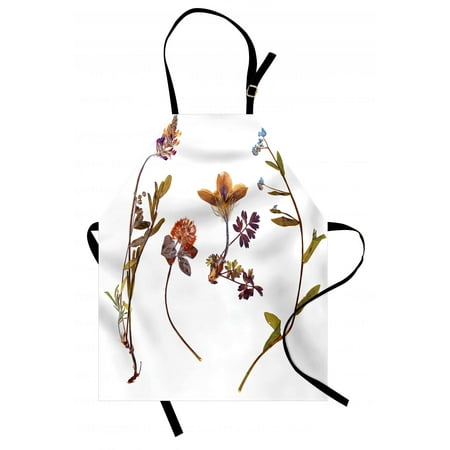 Flower Apron Book Dried Cute Flowers Lilacs Daisies Tulips Leaves Garden Plants Buds Art Print, Unisex Kitchen Bib Apron with Adjustable Neck for Cooking Baking Gardening, Multicolor, by