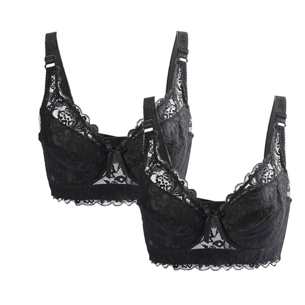 Sujetadores de Copa Completa uxcell Cómodo y Transpirable Encaje Floral Cobertura Total Negro-2 Piezas 42/95 Fit 40B/C