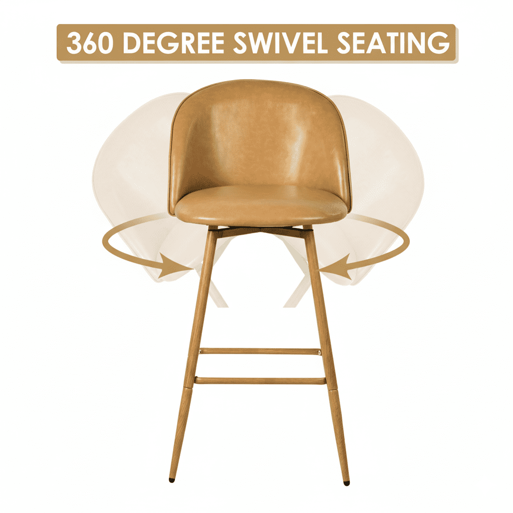 Homy Casa Set of 2 Contemporary Bar Stools, 26 in. Seat Height with Fabric Upholstery and Faux Wooden Legs
