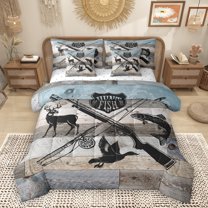 Homewish Wild Deer 7pcs Bedding Comforter Set,Rustic Farmhouse Mallard Queen Bedding Sets,Country Lodge Pike Fish Queen Sheet Sets For Boys Kids,Microfiber Bedroom Decor