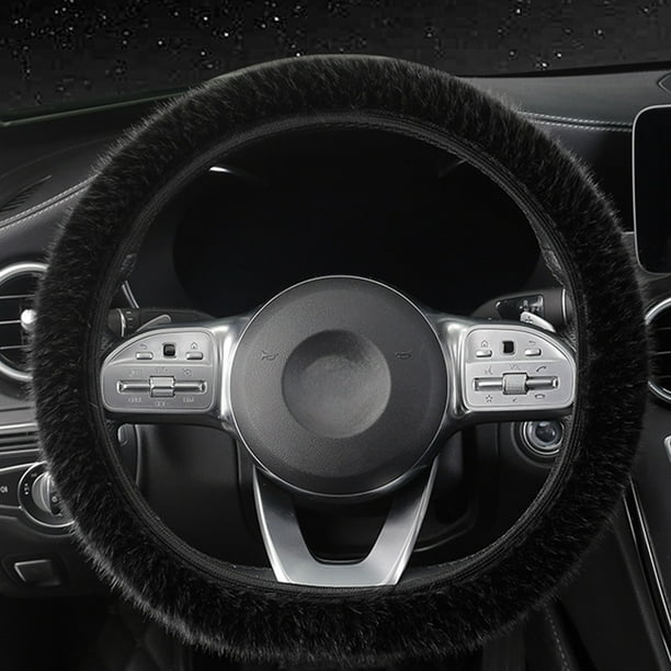 Lisbinx - Funda para volante de coche de invierno, grande, de felpa, sin aros, cálida, antideslizante, para manillar, redonda, tipo D