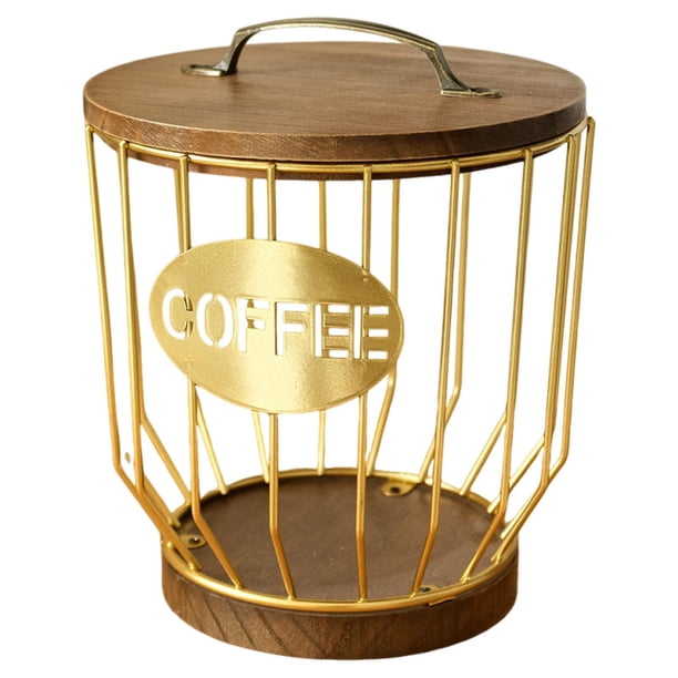 Soporte para cápsulas de café, cesta para guardar café, organizador de cápsulas de café con tapa, Oro