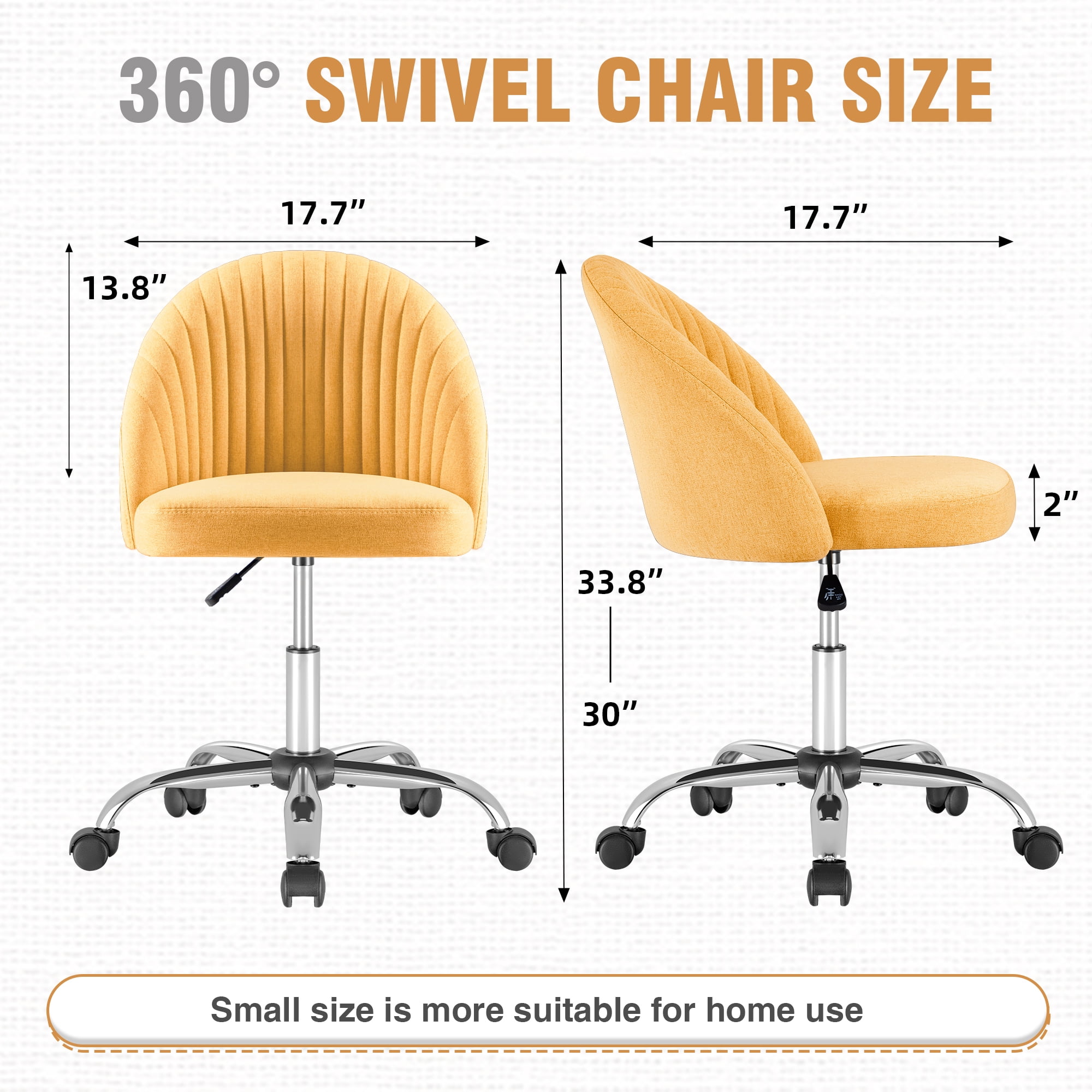Homall Home Office Chair Adjustable Vanity Chairs Mid Back Rolling Task Chairs for Bedroom, Living Room or Study, Yellow