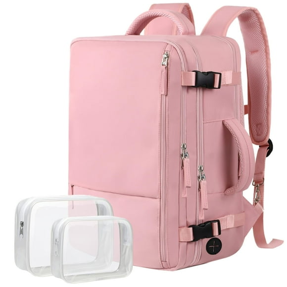 Mochila de viaje Hanples para mujer, impermeable, 35 L, 17.3 pulgadas, rosa