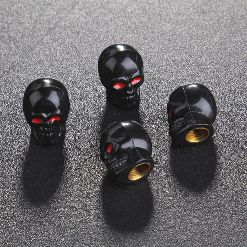 4x Black Skull Tire Wheel Universal Valve Stem Caps Covers Car