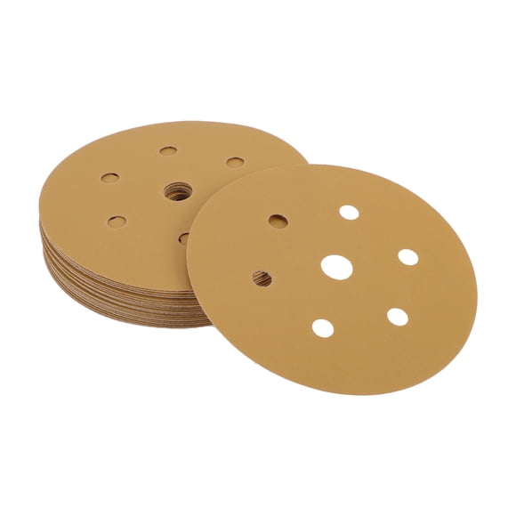 Unique Bargains Disques de Ponçage 6 Pouces 7 Trous 500 Gravillons Ronds à Crochet et Boucle Papier d'Aluminium Base en Papier d'Oxyde Jaune 25 Pcs