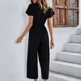 thumbnail image 5 of Gaecuw Jumpsuits for Women Casual Plus Size Romper for Women Short Sleeve Overall V Neck Band Collar Solid Onesie One Piece Outfits Casual Loose Baggy Long Pants Wide Leg Summer Romper Ankle Length, 5 of 8